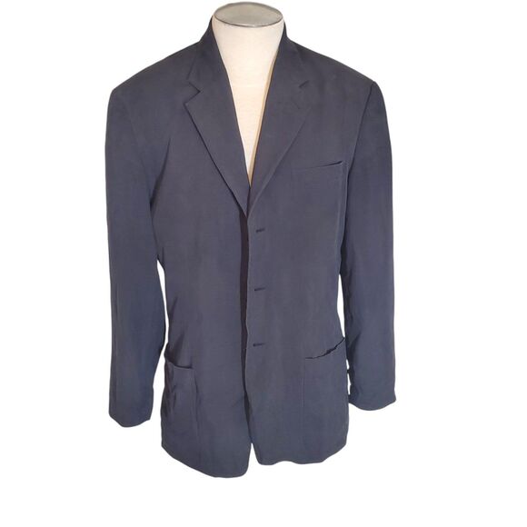 Structure Vintage 90s Y2K Mens Silk Suit Jacket Blazer Black Sz S-M - Picture 1 of 5